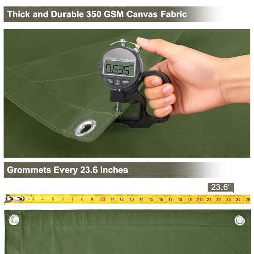 Canvas Tarp 12x20 Feet, 12 Oz Heavy Duty Water Resistant with Rustproof Grommets, UV Resistant, Multipurpose Outdoor Tarpaulin for Camping, Canopy, Woodpile, Trailer (Green) - color: Green, size: 12x20