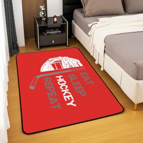 Hockey Area Rug 5x7 for Kids Boys Girls,Ice Hockey Carpet,Grey Eat Sleep Hockey Sketch Indoor Floor Mat Home Room Decor,Winter Ball Game Sports Area Runner Rug Non Slip - color: Color 21, size: 4'11" x 6'6" (Rectangular)