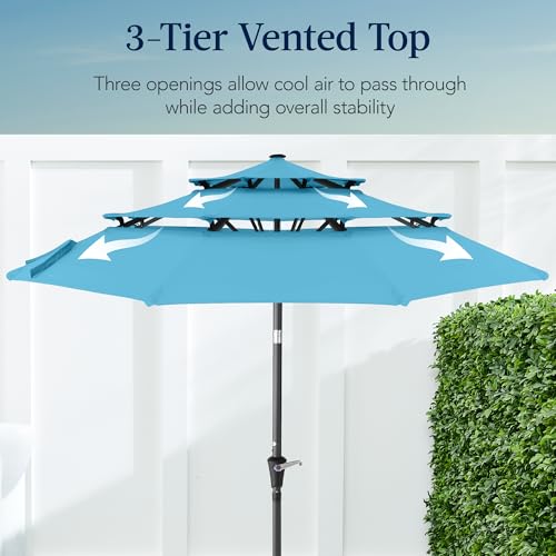 Best Choice Products 10ft 3-Tier Market Patio Umbrella, Outdoor Sun Shade with Tilt, Crank Lift, 8 Ribs for Backyard, Deck, Poolside - color: Sky Blue