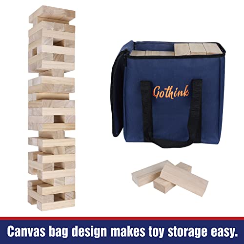 GOTHINK Giant Tumble Tower Game, Large Tumbling Tower Stacking to Over 3.2 FT 60pcs Wooden Jumbo Blocks for Outside Yard Games w/Carry Case Timber Stacking Game Night Toy Gift for Kids Adults Family - size: M-Over 3.2FT