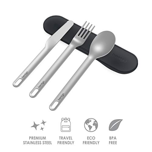 Bentgo Stainless Travel Utensil Set - Reusable 3-Piece Silverware Set with Carrying Case, High-Grade Premium Steel, BPA-Free Case, Eco-Friendly - Ideal for Travel, Camping, and Office Use (Carbon) - color: Carbon