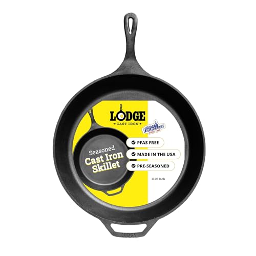 Lodge Seasoned Cast Iron Skillet 13.25 Inches - PFAS-Free, Non-Toxic Cookware - Use with an Oven, Stove, Grill, or Campfire - Naturally Non-Stick & Oven Safe - size: 13.25 Inch (1 Count)