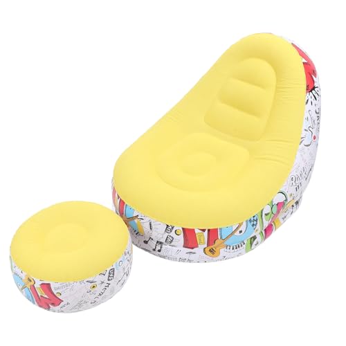 Pomya Foldable Air Lounger Chair with Foot Stool | Inflatable Sofa Bed for Beach, Camping, Outdoor - Flocking Fabric Design (Yellow) - color: Yellow