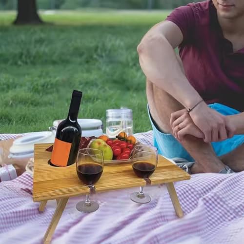 Picnic Table Portable Picnic Table Wooden 13x12x6 Folding with Wine Glass Holder Slot & Wine Bottle Holder Hole for Outdoor Lawn Garden Park