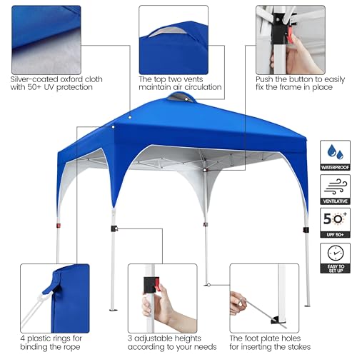 Yaheetech 8x8 Pop Up Canopy Tent with Vent, Easy Set Up Tent, Instant Sun Shelter Canopy with Wheeled Bag, 4 Sandbags, 8 Stakes & 4 Ropes, for Parties, Beach, Outdoor, Blue - color: Blue, size: 8x8