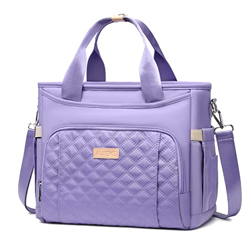 AIJIEKE Extra Large Lunch Bag for Women & Men, Insulated Leakproof Lunch Box for Work, Reusable Adult Lunch Tote with Shoulder Strap, Multi-Pocket Cooler Bag for Office, Picnic, Beach, Purple - color: Light Purple