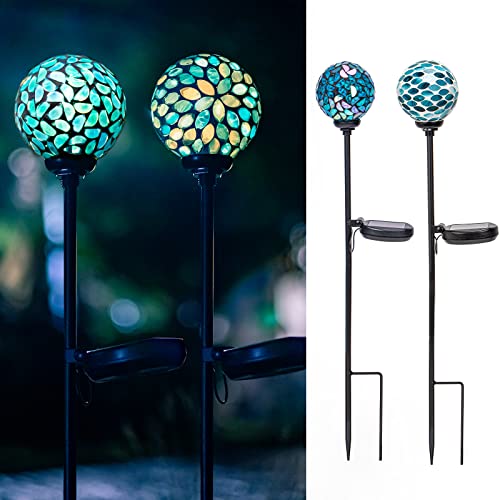 VCUTEKA Solar Lights Outdoor Decorative, Mosaic Solar Garden Light Waterpoof LED Pathway Stake Light for Landscape Lawn Patio Yard Decoration, 2 Pack - color: Green