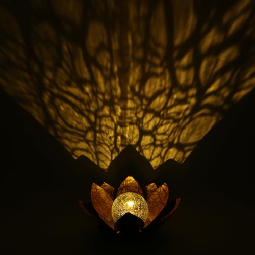 MEBRUDY Solar Lights Outdoor Garden Decor, Bright Globe Glass Lotus Flower Lamp, IP44 Waterproof Gold Metal Lotus LED Lights for Patio, Yard, Lawn, Tabletop Outside Decor, Garden Gifts for Mom Women - color: Gold