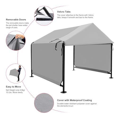 Dog Shade Shelter 2.5'x2.1'x2.1' for Small Dogs, Pet Outdoor Tent with Upgraded Doors, Outside Sun Rain Canopy Pet House for Dogs, Cats, Small Animals and Livestock, Grey - style: Grey-S