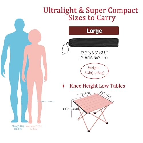 Grope Portable Camping Table with Aluminum Table Top, Folding Beach Table Easy to Carry, Prefect for Outdoor, Picnic, BBQ, Cooking, Festival, Beach, Home (Pink-L) - color: Pink, size: Large