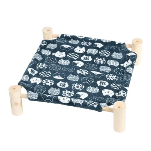 Patas Lague Cat and Dog Hammock Bed for Small Dogs, Brethable Wooden Cat Pet Rabbit Elevated Bed Cots Furniture for All Seasons Fleece Navy Blue - color: Navy Blue