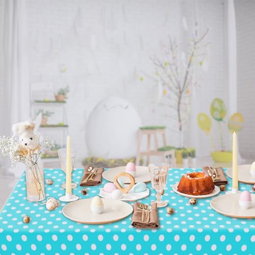 2 Pack Blue Polka Dot Tablecloth,Blue and White Tablecloths Disposable Plastic Rectangular Picnic Table Cover,Suitable for Rectangular Tables(54 x 108 Inches) - color: Polka Dot Blue, size: 54" x 108" Rectangular (2 Pack)