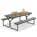 Giantex 6 FT Outdoor Picnic Table Bench Set for 6-8 People, 2400 LBS Capacity Patio Dining Table & 2 Benches with Metal Frame & HDPE, Balcony Conversation Set for Poolside Deck Garden (Gray) - color: Grey