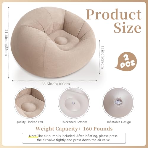 2 Pack Inflatable Bean Bag Chairs with Electric Air Pump Inflatable Chairs Blow up Couch Folding Portable Inflatable Lazy Sofa for Movie Night Living Room Outdoor Camping (2, Coffee) - color: Coffee