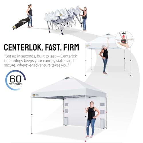 CROWN SHADES Canopy Tent 10x10 Pop Up Canopy Outdoor Shade with Pockets Sidewall, Easy Up Sun Shelter with One Person Set Up Center Lock, Portable Instant Camping Beach Canopy Tents, Grid White - color: Grid White