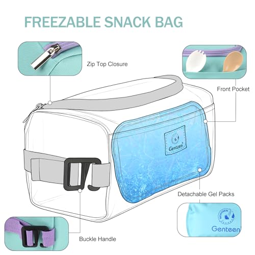 Genteen Lunch Bag Kids,Small Cooler Bag with Ice Packs,Freezable Lunch Bag/Snack Bag,Insulated Bag Reusable, with Zip Closure & Buckle Handle for Travel/School/Work,Light Green - color: Light Green