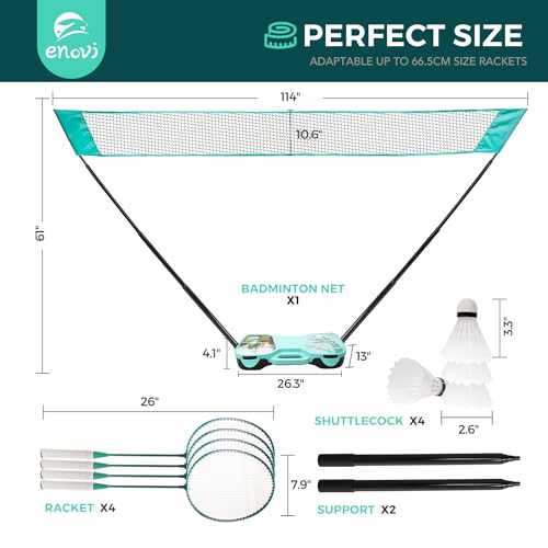 EasyGo Badminton Set, with Net, 4 Racket, 4 Birdies, Portable Storage Box, for Backyards, Outdoor Games, Yard Games