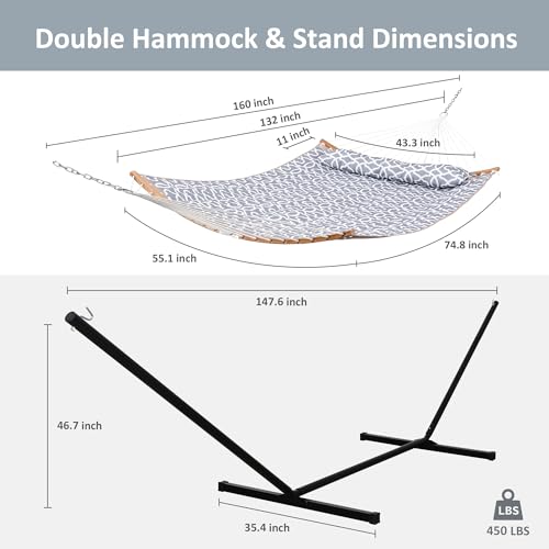 SUNCREAT Hammocks for Outside with Stand, Freestanding Hammock with Frame, 450 lbs Capacity, Grey Pattern - color: A-grey Pattern