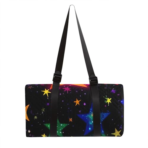 Outdoor Picnic Blanket Portable Ultrasonic Waterproof Picnic Cartoon Stars Colorful Printed Camping Beach Mat for Sand and Wet Grass Hiking (Colorful Stars-2 L - color: Colorful Stars-2, size: Extra Long - 78"x78"