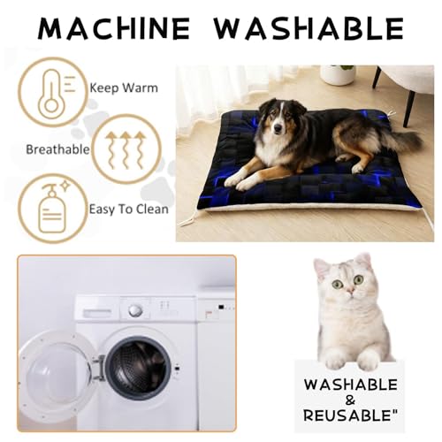 Nttopship Dog Cat Bed Mat Ultra Soft Fluffy Pet Bed Washable Fashion Dog Crate Beds Comfy Comfy Pet Sleeping Pad Suitable for Pet Raised Bed(30"x26",Blue Black) - color: Blue Black, size: Medium
