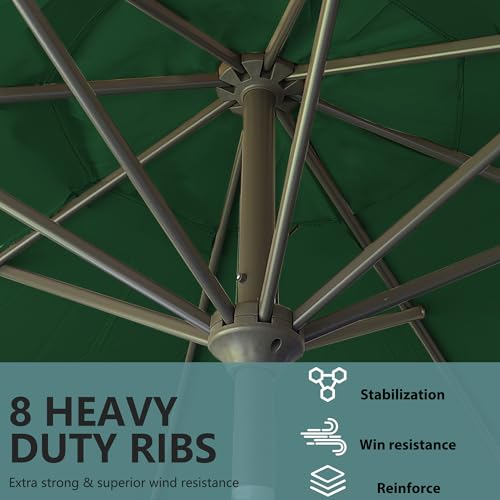 9FT Outdoor Patio Umbrella Outdoor pool Umbrella with Push Button Tilt and Crank, Market Umbrella 8 Sturdy Ribs UV Protection for Garden, Deck, Backyard (Green) - color: Green