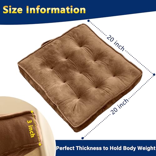 1 MIDDLE ONE Floor Pillow Set of 2, Memory Foam Meditation Cushion, Floor Cushions for Adults Sitting, Large Square Seat Cushions for Yoga, Couch, Sofa, Kids, Living Room, 20x20 Inch (Brown) - color: Brown, size: 20x20 Inch(Pack of 2)