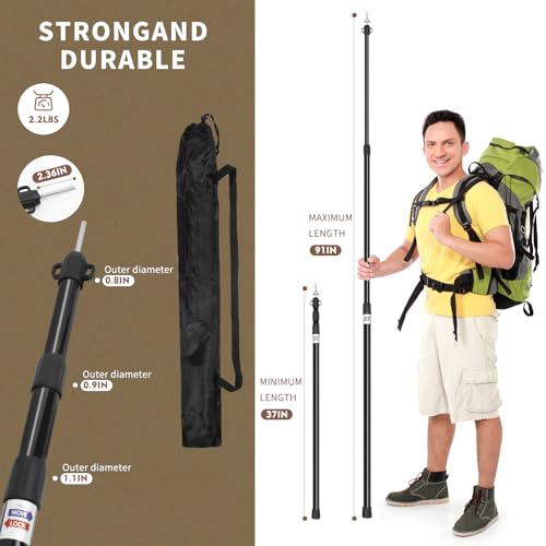 Tarp Poles, Telescoping Tent Poles, Ultra-Lightweight Portable Aluminum Sun Shade Poles That Extends Up to 7'6",Suitable for Camping, Tent, Awning, Beach Shelter(2 PCS) - color: Black