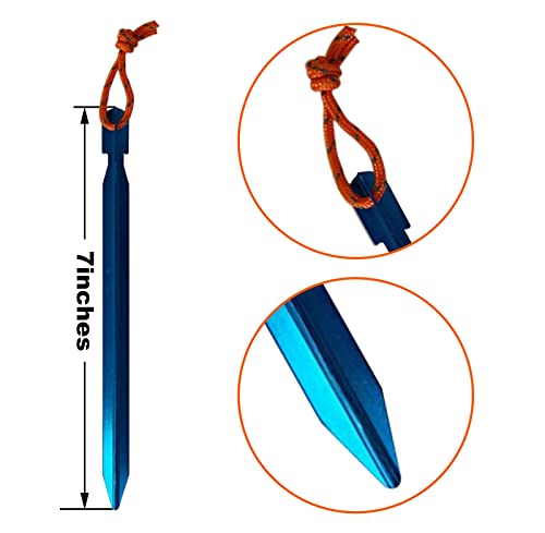 12 Pack Tent Stakes, 7075 Ground Metal Camping Aluminum Tent Pegs, Lightweight Tent Stakes Heavy Duty Spikes Camping Accessories - color: Blue
