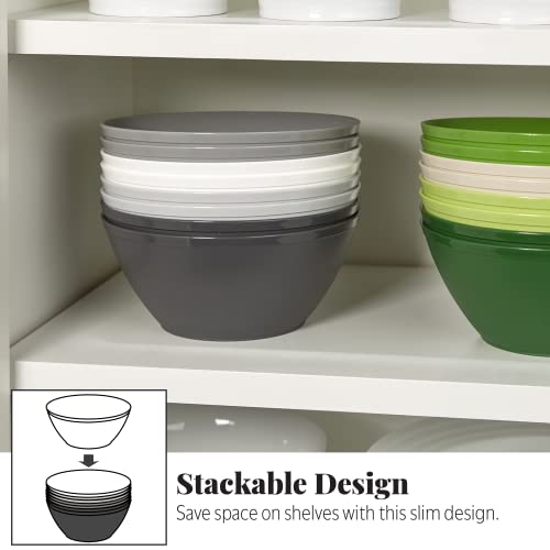 US Acrylic Unbreakable 28 oz. Plastic Stackable Cereal Bowls for Snacks & Ice Cream in Grey Colors (Set of 8) 6-inch Reusable, BPA-Free, Made in the USA, Dishwasher Safe Dinnerware
