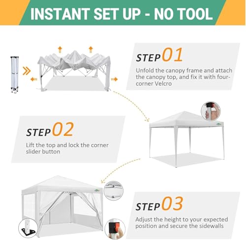 COBIZI 10x10 Pop Up Canopy Tent with 4 Sidewalls Party Tents Waterproof UPF 50+ Commercial Instant Outdoor Events Tent for Parties Markets Backyard, Ropes（10 x 10 ft White - color: White, size: 10x10FT with 4 sidewalls