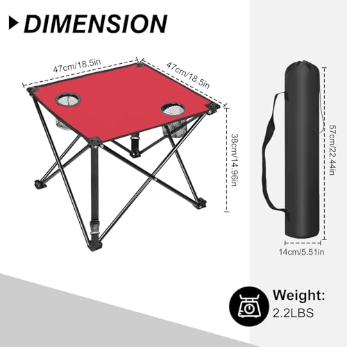 Moclever Foldable Camping Table–Ultralight Portable Table with Cup Holders&Carry Bag, Perfect for Outdoor Adventures,Picnic,Beach, BBQ,Hiking & Home Use - style: 1 Pc Red