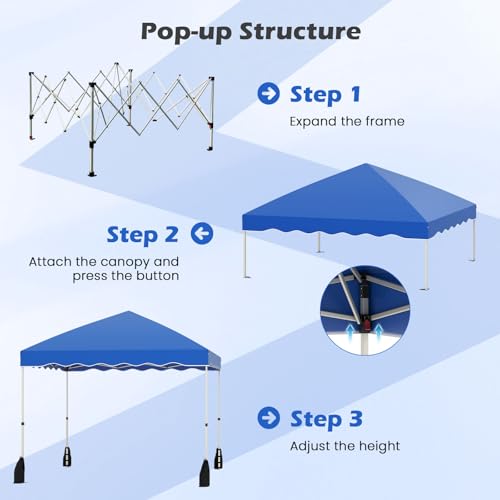 Tangkula 10x10 FT Pop Up Canopy, UPF50+ Easy Set up Instant Tent with Wheeled Bag, 8 Stakes, 4 Anchors, 4 Wind Ropes, 4 Sandbags, Heavy Duty Outdoor Canopy Tent 10x10 for Patio Party Backyard (Blue) - color: Blue, size: 10x10 FT