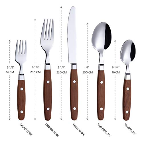 ANNOVA Silverware Set, Retro/Rivet Colorful Stainless Steel Tableware Kitchen Flatware Set Utensils, Includes Dinner Knives, Forks, Spoons, Salad Forks & Dessert Spoons (Wood, 20 Pieces) - color: Walnut/Wood, size: 20 Pieces