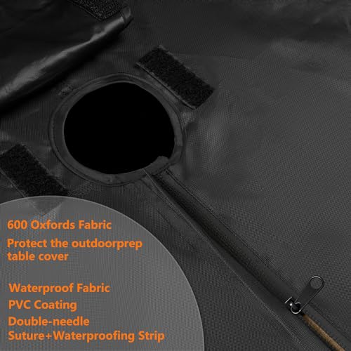 Kovshuiwe Round Patio Table Cover with Umbrella Hole - 60" Dia x 23.6" H Heavy Duty Waterproof 600D Oxford Fabric Outdoor Lawn Patio Furniture Covers (Cover Size，NOT Table Size) - color: Black, size: 60"dia X 23.6"h