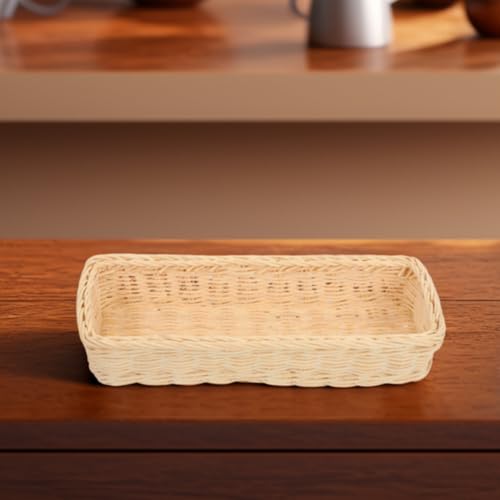 Amosfun Rattan Woven Cutlery Basket 2-Pack 9.84X3.93X1.96 Inch Wicker Utensil Organizer Spoon Fork Holder for Kitchen Drawer Countertop Storage
