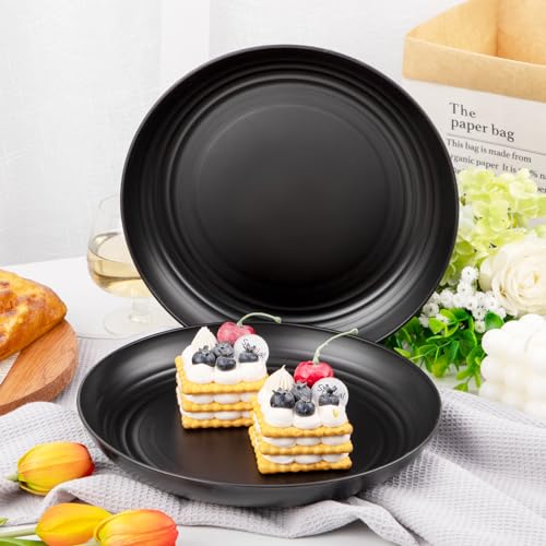 supernal 16pcs Black Wheat Straw Plates,10 inch Unbreakable Dinner Plates,Reusable Plastic Plates,Dishwasher & Microwave Safe,Lightweight Dinnerware Plat Set for Kitchen,Camping - color: Black