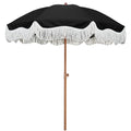 AMMSUN Boho Fringe Umbrella Outdoor Patio, 6.5ft UPF50+ Picnic Umbrella with Tassels with Steel Pole and Push Button Tilt, Noble Black - color: Noble Black