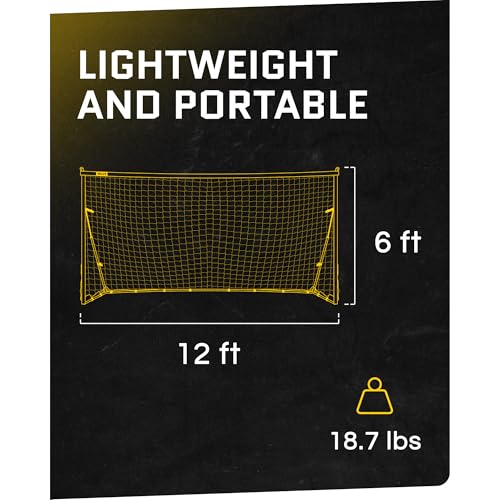 SKLZ Quickster Soccer Goal - Portable Goal for Backyard & Field - Durable Tension-Tite Frame & Heavy Gauge 2-Ply Net - Adjustable Click-Lock Poles, Metal Stakes - Carrying Case with Handle - style: 12 x 6 Feet