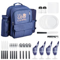 VEVOR Picnic Backpack, Beach Picnic Backpack Bag for 4 Person with Insulated Cooler Compartment, Detachable Bottle/Wine Holder, Lightweight Blanket, Plates and Cutlery Set for Outdoor, Navy Blue - size: single layer for 4 & blue