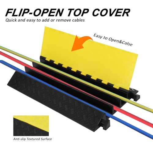 3 Channel Rubber Cable Protector Ramps, Heavy Duty 22000 Lbs Load Capacity Cord Cover, Cable Wire Cord Cover Ramp, Speed Bump, Driveway Hose Cable Ramp Protective Cover - size: 94.5×50×8cm-4 Large Channel