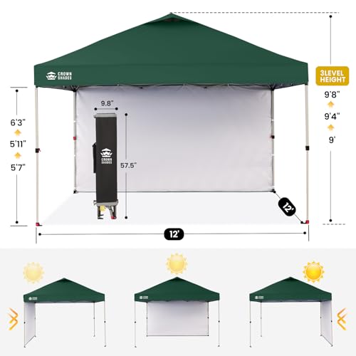 CROWN SHADES 12x12 Pop Up Canopy Tent Instant Commercial with 150D Silver Coated Fabric Including 1 Removable Sidewall, 4 Ropes, 8 Stakes, Weight Bags, STO 'N Go Bag, Forest Green - color: Forest Green, size: 12x12FT