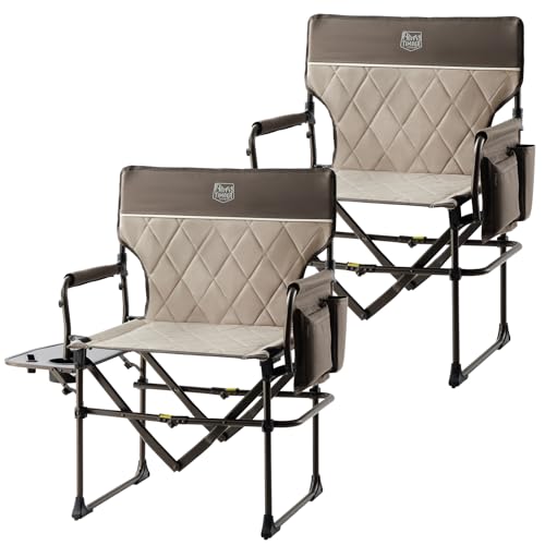 TIMBER RIDGE Aluminum Camping Directors Chair with Side Table Pocket, Portable Folding Chair, Heavy Duty Lawn Chair for Fishing Trip Picnic Concert Outdoor 400lbs, Tan 2 Pack - color: Tan-2 Set, style: Standard