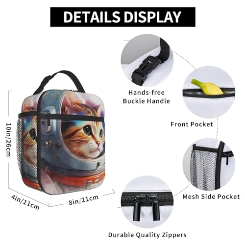Cute Astronaut Cat Space Cool Insulated Lunch Bag Portable Reusable Zipper Lunch Box For Men Women Work Picnic Travel Camping - color: Black26