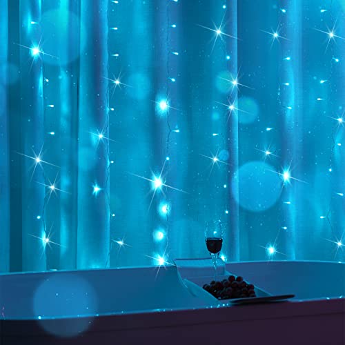 suddus Curtain Lights for Bedroom, 200 Led 6.5ft x 6.5ft Hanging String Lights Outdoor, Fairy Curtain Lights for Backdrop, Window, Wall, Wedding, Party, Garden, Porch, Birthday Decor Aqua - color: Auqa, size: USB-200 LED