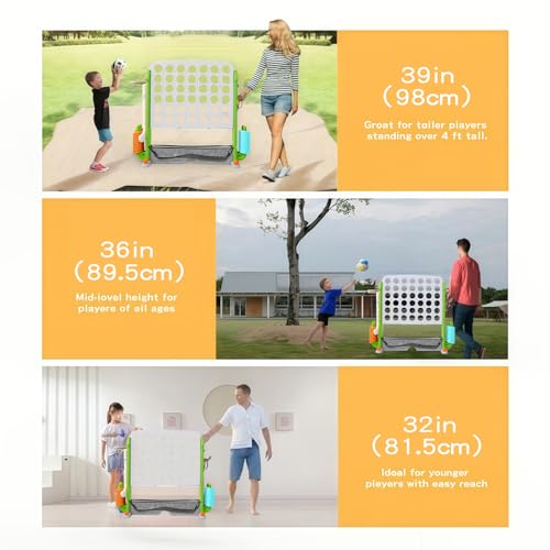 UNICOO Adjustable Height Giant 4-in-a-Row Game with Carry Bag, 4-in-1 Jumbo 4-to-Score Yard Game with Basketball Hoop, Ring Toss & Golf Set, Indoor Outdoor Family Party Game for Kids & Adults - color: Green & White