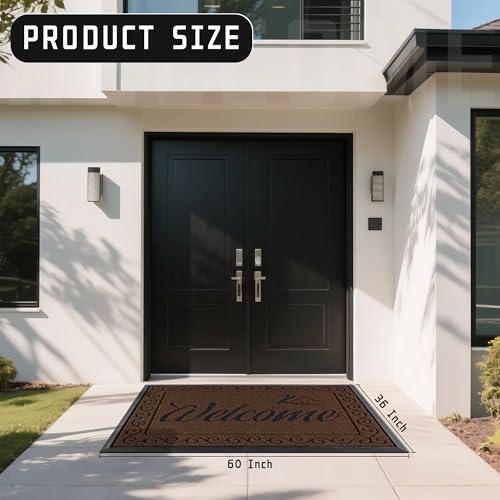 Yimobra Welcome Mat, Heavy Duty Sturdy Door Mats for Home Entrance Outdoor Indoor, Front Doormat for Outside Patio Floor Entry Porch Garage Office, Waterproof, Low Profile, 60 x 36, Coffee - color: Coffee, size: 60x36 Inch