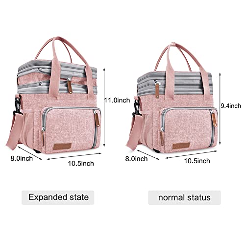 MOV COMPRA Lunch Bag for Women Men, Expandable Large Adult Insulated Lunch Box for Work, Leakproof Double Deck Lunch Box Cooler Tote Bag with Removable Shoulder Strap (PINK) - color: Pink
