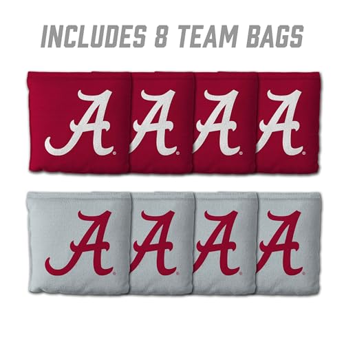 YouTheFan Officially-Licensed NCAA Set of 8 Cornhole Bags - All Weather Dual Sided Slide & Stop - Regulation Size with Carry case - color: Alabama Crimson Tide