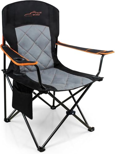 FAIR WIND Oversized Fully Padded Camping Chair, Heavy Duty Quad Fold Chair Arm Chair Support 350 LBS with Cup Holder, Collapsible Lumbar Back Chair Portable for Outdoor, Black - color: Black, size: Single Pack