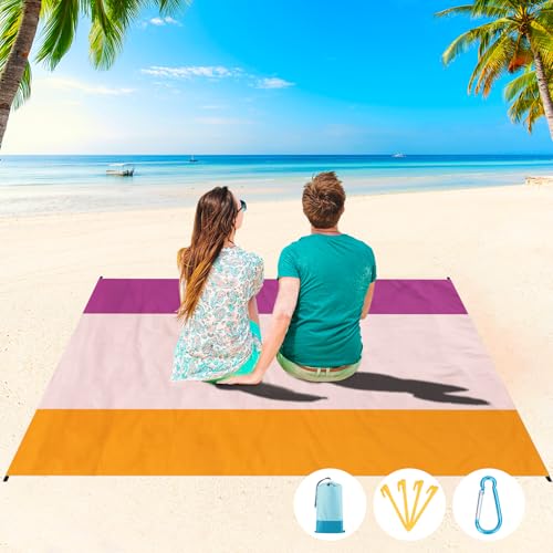 Beach Blanket Waterproof Sandproof 1-7 Adult Oversized 78 '' × 110 '' Lightweight Durable Compact Sand Free Extra Large Beach Mat for Travel Camping Hiking Picnic Blanket - color: 3pink, size: 78“x110”